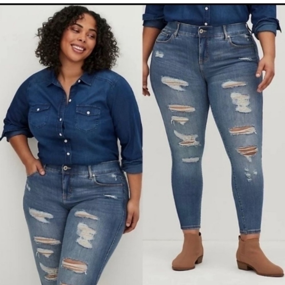 Torrid Ripped Blue Skinny Jeans